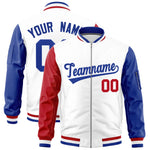 Custom White Red Royal Varsity Full-Zip Raglan Sleeves Letterman Bomber Jacket | BuyFootballJersey