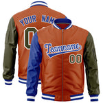 Custom Texas Orange Royal Olive Varsity Full-Zip Raglan Sleeves Letterman Bomber Jacket | BuyFootballJersey