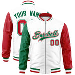 Custom White Kelly Green Red Varsity Full-Zip Raglan Sleeves Letterman Bomber Jacket | BuyFootballJersey