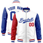 Custom White Red Royal Varsity Full-Zip Raglan Sleeves Letterman Bomber Jacket | BuyFootballJersey