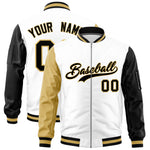 Custom White Old Gold Black Varsity Full-Zip Raglan Sleeves Letterman Bomber Jacket | BuyFootballJersey