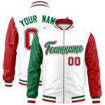 Custom White Kelly Green Red Varsity Full-Zip Raglan Sleeves Letterman Bomber Jacket | BuyFootballJersey