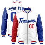 Custom White Red Royal Varsity Full-Zip Raglan Sleeves Letterman Bomber Jacket | BuyFootballJersey