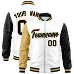 Custom White Old Gold Black Varsity Full-Zip Raglan Sleeves Letterman Bomber Jacket | BuyFootballJersey