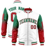 Custom White Kelly Green-Red Raglan Sleeve Gradient Varsity Full-Zip Letterman Bomber Jacket | BuyFootballJersey