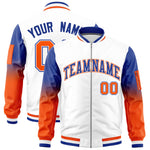 Custom White Royal-Orange Raglan Sleeve Gradient Varsity Full-Zip Letterman Bomber Jacket | BuyFootballJersey