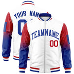 Custom White Red-Royal Raglan Sleeve Gradient Varsity Full-Zip Letterman Bomber Jacket | BuyFootballJersey