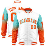 Custom White Bright Green-Orange Raglan Sleeve Gradient Varsity Full-Zip Letterman Bomber Jacket | BuyFootballJersey