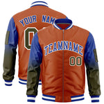 Custom Texas Orange Royal-Olive Raglan Sleeve Gradient Varsity Full-Zip Letterman Bomber Jacket | BuyFootballJersey