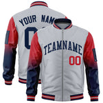 Custom Silver Red-Navy Raglan Sleeve Gradient Varsity Full-Zip Letterman Bomber Jacket | BuyFootballJersey