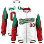 Custom White Kelly Green-Red Raglan Sleeve Gradient Varsity Full-Zip Letterman Bomber Jacket | BuyFootballJersey
