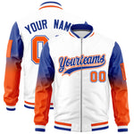 Custom White Royal-Orange Raglan Sleeve Gradient Varsity Full-Zip Letterman Bomber Jacket | BuyFootballJersey