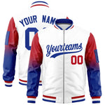 Custom White Red-Royal Raglan Sleeve Gradient Varsity Full-Zip Letterman Bomber Jacket | BuyFootballJersey