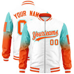 Custom White Bright Green-Orange Raglan Sleeve Gradient Varsity Full-Zip Letterman Bomber Jacket | BuyFootballJersey