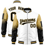 Custom White Old Gold-Black Raglan Sleeve Gradient Varsity Full-Zip Letterman Bomber Jacket | BuyFootballJersey