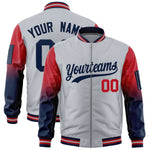 Custom Silver Red-Navy Raglan Sleeve Gradient Varsity Full-Zip Letterman Bomber Jacket | BuyFootballJersey