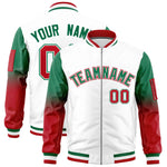 Custom White Kelly Green-Red Raglan Sleeve Gradient Varsity Full-Zip Letterman Bomber Jacket | BuyFootballJersey