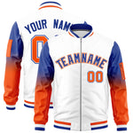 Custom White Royal-Orange Raglan Sleeve Gradient Varsity Full-Zip Letterman Bomber Jacket | BuyFootballJersey