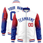Custom White Red-Royal Raglan Sleeve Gradient Varsity Full-Zip Letterman Bomber Jacket | BuyFootballJersey