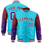 Custom Sky Blue Crimson-Purple Raglan Sleeve Gradient Varsity Full-Zip Letterman Bomber Jacket | BuyFootballJersey
