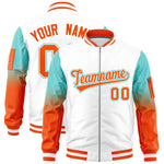 Custom White Bright Green-Orange Raglan Sleeve Gradient Varsity Full-Zip Letterman Bomber Jacket | BuyFootballJersey
