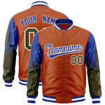 Custom Texas Orange Royal-Olive Raglan Sleeve Gradient Varsity Full-Zip Letterman Bomber Jacket | BuyFootballJersey