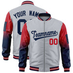 Custom Silver Red-Navy Raglan Sleeve Gradient Varsity Full-Zip Letterman Bomber Jacket | BuyFootballJersey