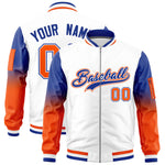 Custom White Royal-Orange Raglan Sleeve Gradient Varsity Full-Zip Letterman Bomber Jacket | BuyFootballJersey