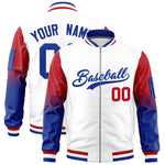 Custom White Red-Royal Raglan Sleeve Gradient Varsity Full-Zip Letterman Bomber Jacket | BuyFootballJersey