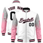 Custom White Silver-Light Pink Raglan Sleeve Gradient Varsity Full-Zip Letterman Bomber Jacket | BuyFootballJersey