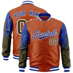 Custom Texas Orange Royal-Olive Raglan Sleeve Gradient Varsity Full-Zip Letterman Bomber Jacket | BuyFootballJersey