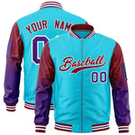 Custom Sky Blue Crimson-Purple Raglan Sleeve Gradient Varsity Full-Zip Letterman Bomber Jacket | BuyFootballJersey