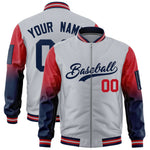 Custom Silver Red-Navy Raglan Sleeve Gradient Varsity Full-Zip Letterman Bomber Jacket | BuyFootballJersey