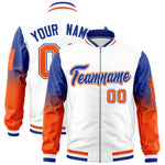 Custom White Royal-Orange Raglan Sleeve Gradient Varsity Full-Zip Letterman Bomber Jacket | BuyFootballJersey