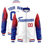 Custom White Red-Royal Raglan Sleeve Gradient Varsity Full-Zip Letterman Bomber Jacket | BuyFootballJersey