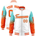 Custom White Bright Green-Orange Raglan Sleeve Gradient Varsity Full-Zip Letterman Bomber Jacket | BuyFootballJersey