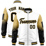 Custom White Old Gold-Black Raglan Sleeve Gradient Varsity Full-Zip Letterman Bomber Jacket | BuyFootballJersey