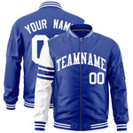 Custom Royal White Varsity Full-Zip Raglan Sleeves Stripe Letterman Bomber Jacket | BuyFootballJersey