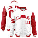 Custom White Red Varsity Full-Zip Raglan Sleeves Stripe Letterman Bomber Jacket | BuyFootballJersey