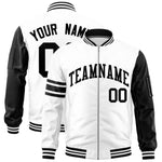 Custom White Black Varsity Full-Zip Raglan Sleeves Stripe Letterman Bomber Jacket | BuyFootballJersey