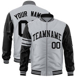 Custom Silver Black Varsity Full-Zip Raglan Sleeves Stripe Letterman Bomber Jacket | BuyFootballJersey