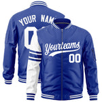Custom Royal White Varsity Full-Zip Raglan Sleeves Stripe Letterman Bomber Jacket | BuyFootballJersey