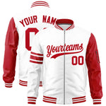 Custom White Red Varsity Full-Zip Raglan Sleeves Stripe Letterman Bomber Jacket | BuyFootballJersey