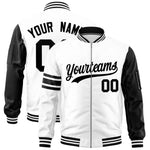 Custom White Black Varsity Full-Zip Raglan Sleeves Stripe Letterman Bomber Jacket | BuyFootballJersey