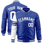 Custom Royal White Varsity Full-Zip Raglan Sleeves Stripe Letterman Bomber Jacket | BuyFootballJersey