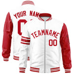 Custom White Red Varsity Full-Zip Raglan Sleeves Stripe Letterman Bomber Jacket | BuyFootballJersey