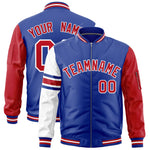 Custom Royal Red-White Varsity Full-Zip Raglan Sleeves Stripe Letterman Bomber Jacket | BuyFootballJersey
