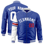 Custom Royal White Varsity Full-Zip Raglan Sleeves Stripe Letterman Bomber Jacket | BuyFootballJersey