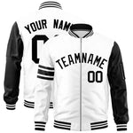 Custom White Black Varsity Full-Zip Raglan Sleeves Stripe Letterman Bomber Jacket | BuyFootballJersey