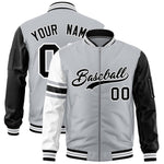 Custom Silver Black-White Varsity Full-Zip Raglan Sleeves Stripe Letterman Bomber Jacket | BuyFootballJersey
